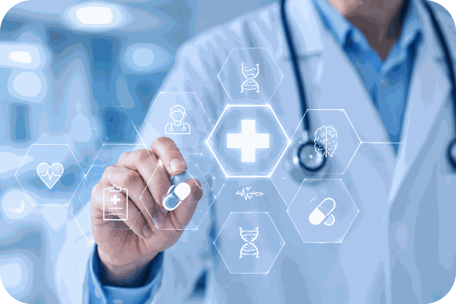 Doctor interacting with digital healthcare interface