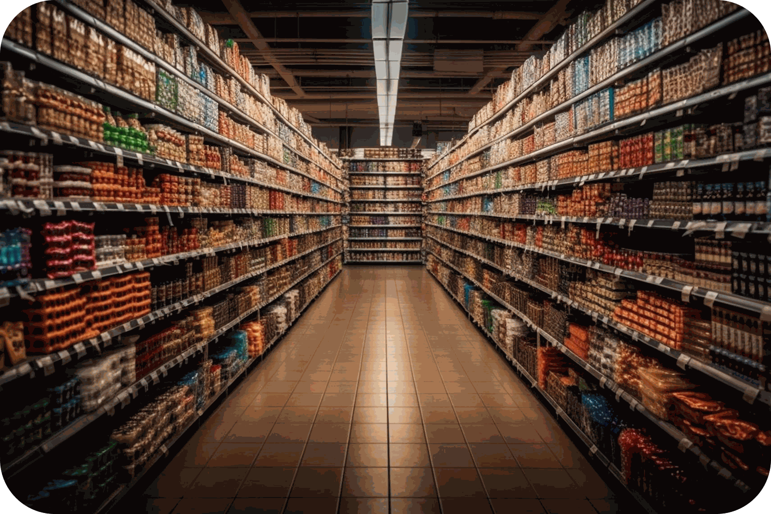 Supermarket aisle representing FMCG retail and distribution