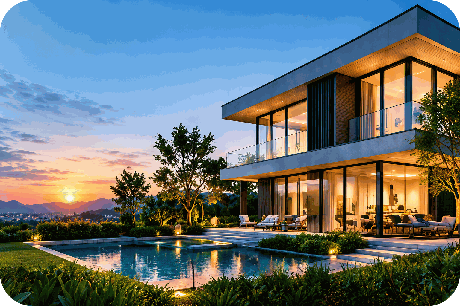 Modern real estate property at night